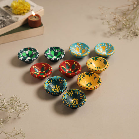 Decorative handpainted clay diya (set of 10) 03
