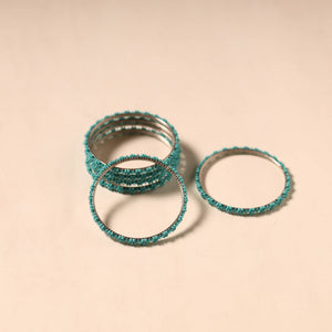 Green - Hapur Flower Beadwork Bangles by Aagaz (Set of 6) 10