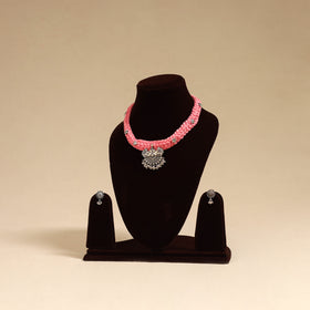 Pink - german silver thread braided necklace set 32