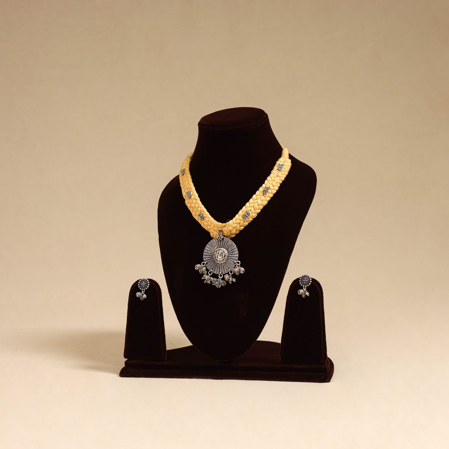 Yellow - german silver thread braided necklace set 33