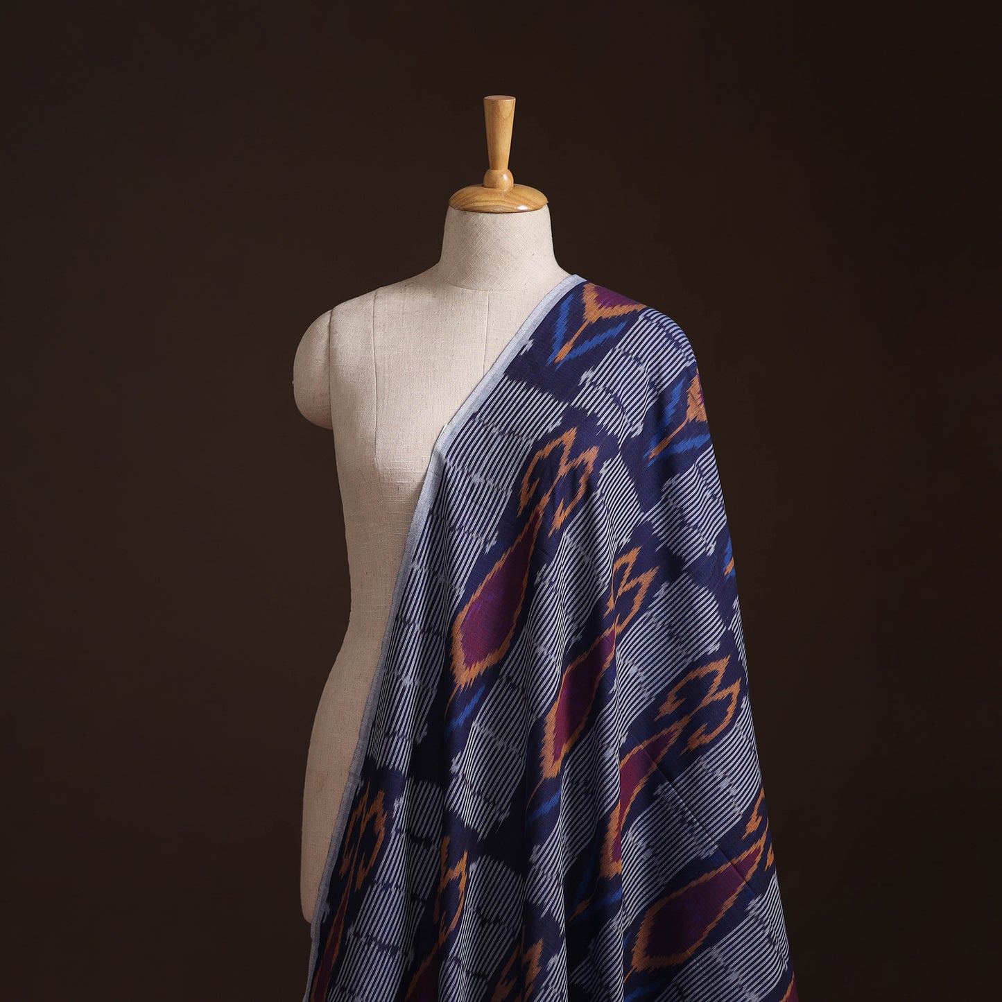 Blue - Pochampally Central Asian Ikat Pure Cotton Fabric 04
