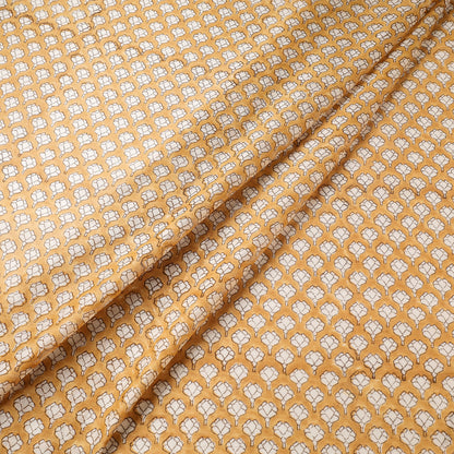 Yellow Tiny Butti Pattern Sanganeri Block Printed Chanderi Silk Fabric