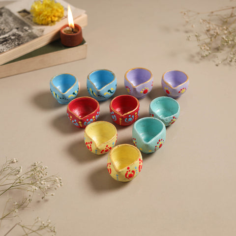 Decorative handpainted clay diya (set of 10) 27