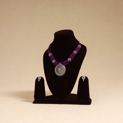 Purple - german silver thread braided necklace set 37