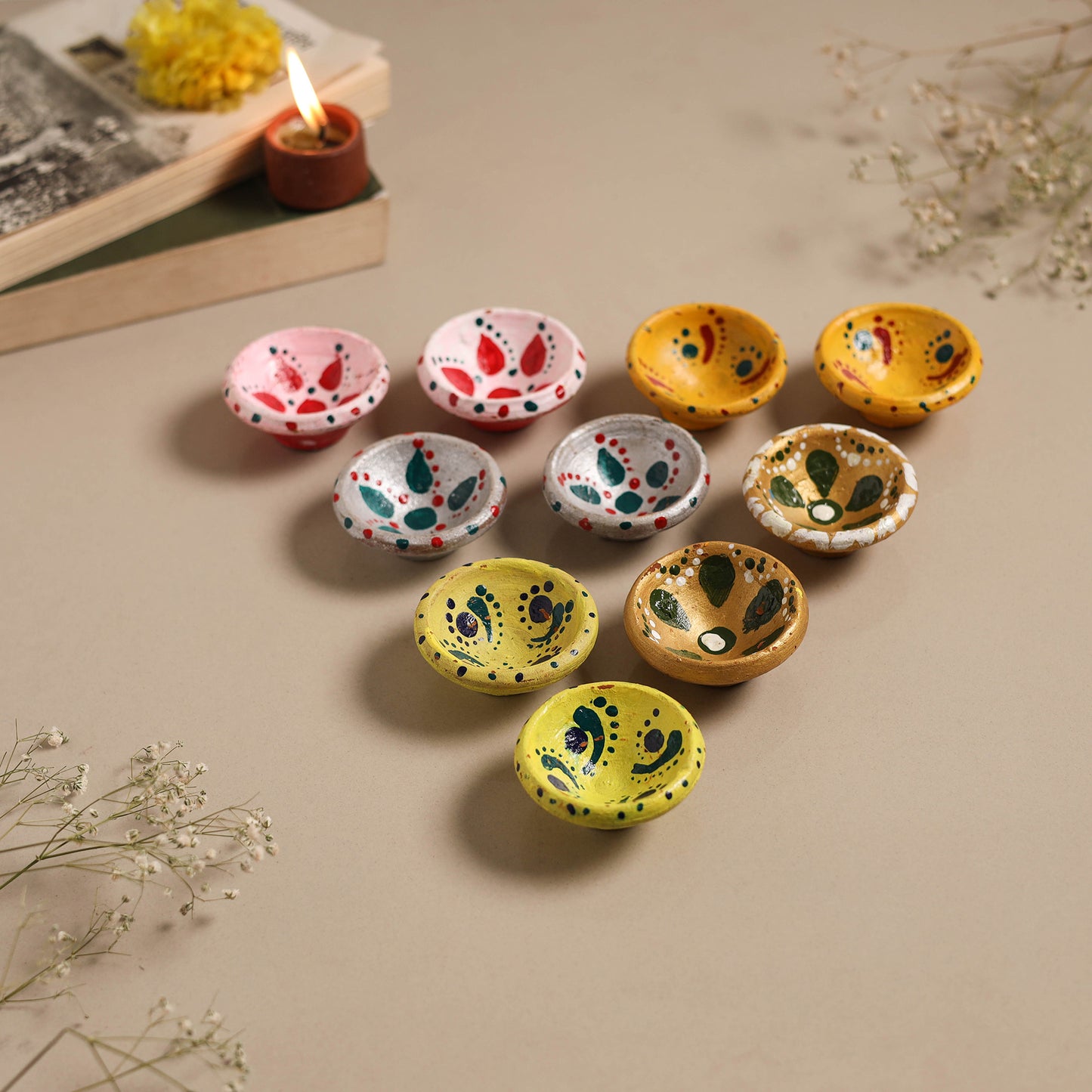 Decorative handpainted clay diya (set of 10) 32