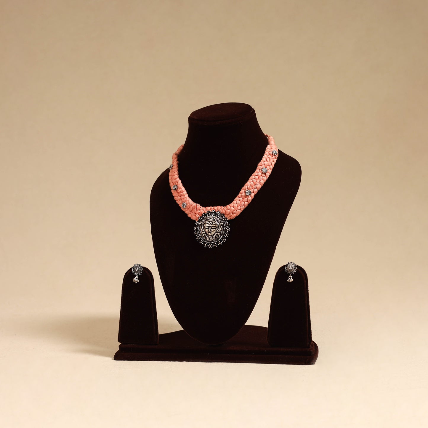 Peach - german silver thread braided necklace set 40