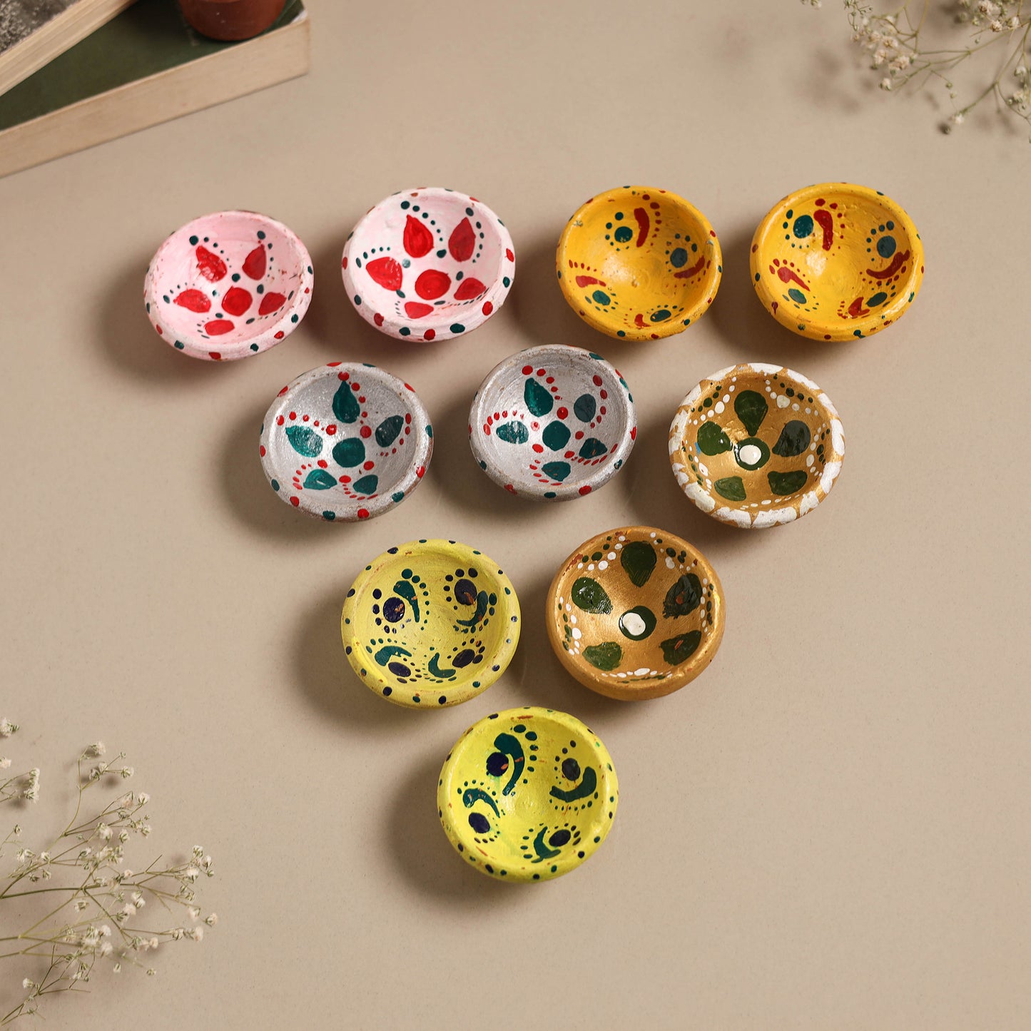Decorative handpainted clay diya (set of 10) 32