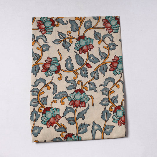 Beige - Kalamkari Printed Cotton Precut Fabric (0.85 meter) 07
