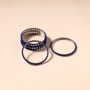 Blue - Hapur Flower Beadwork Bangles by Aagaz (Set of 6) 09