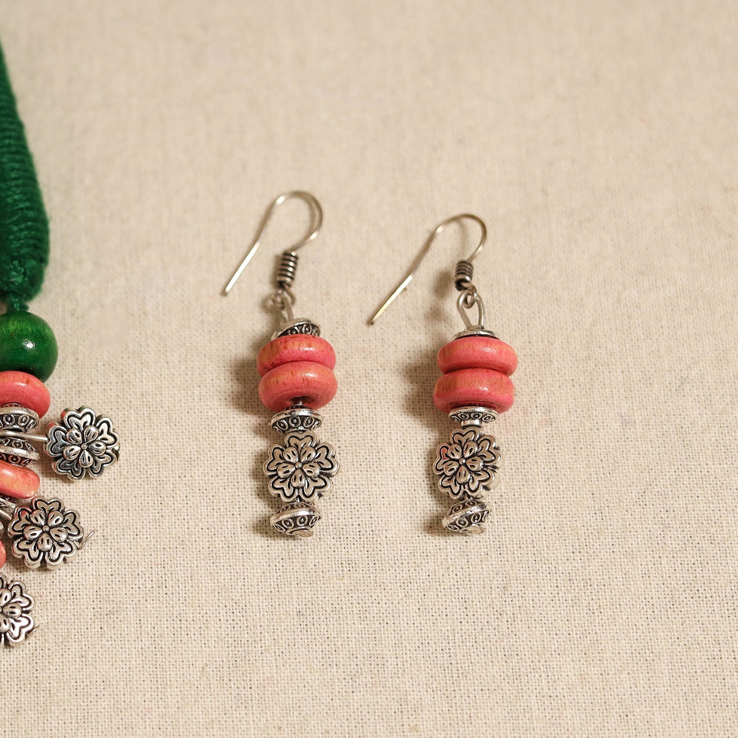 Orange - german silver wooden beads necklace set 01