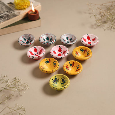 Decorative handpainted clay diya (set of 10) 34