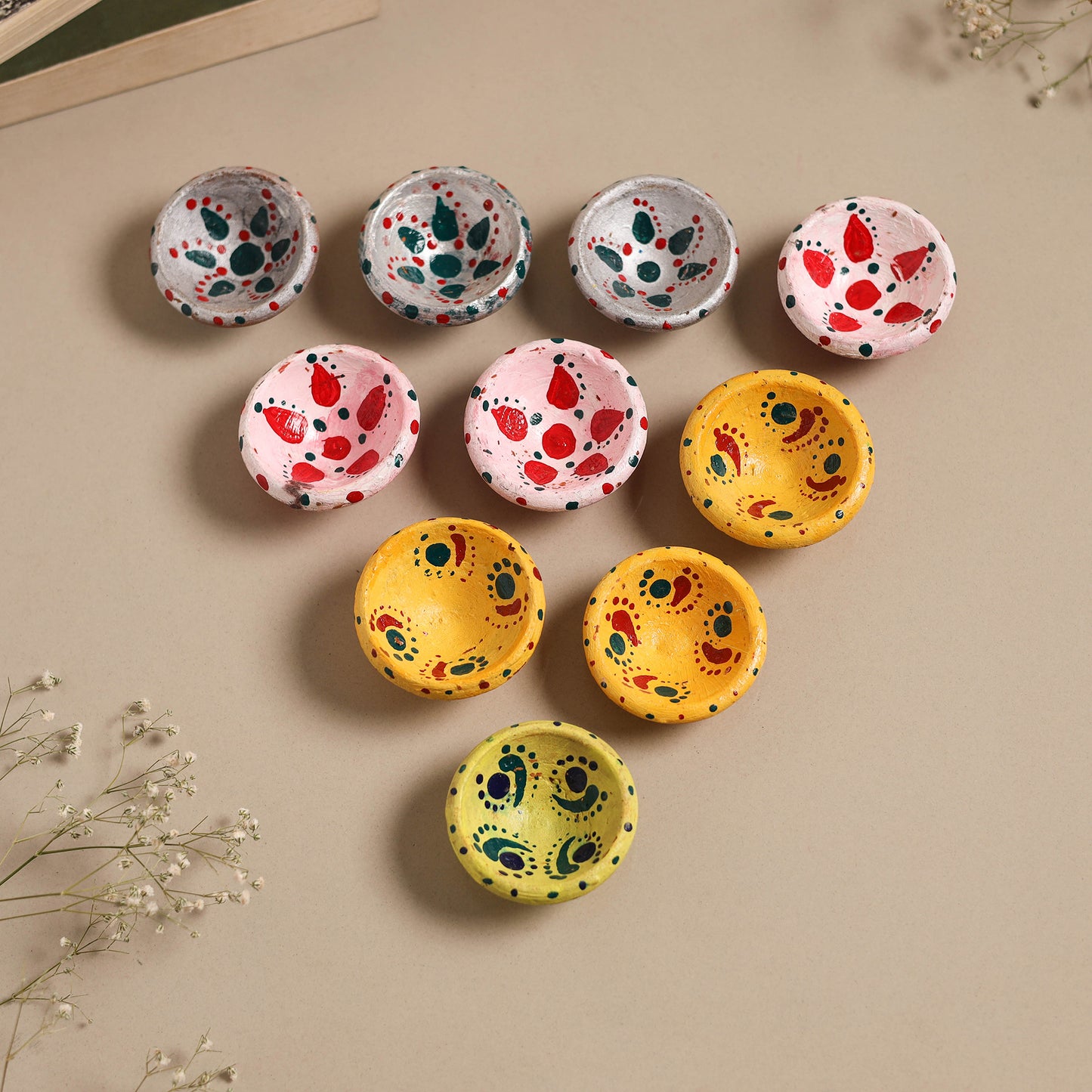 Decorative handpainted clay diya (set of 10) 34