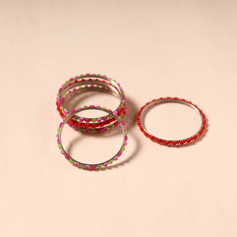 Hapur Flower Beadwork Bangles by Aagaz (Set of 6) 21