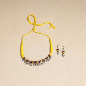 Yellow - german silver wooden beads necklace set 05