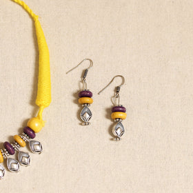 Yellow - german silver wooden beads necklace set 05