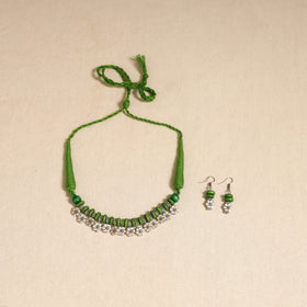 Green - german silver wooden beads necklace set 06