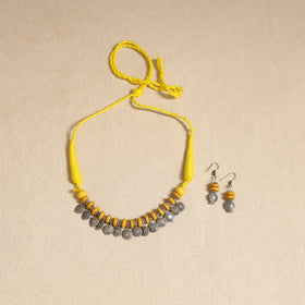 Yellow - german silver wooden beads necklace set 07