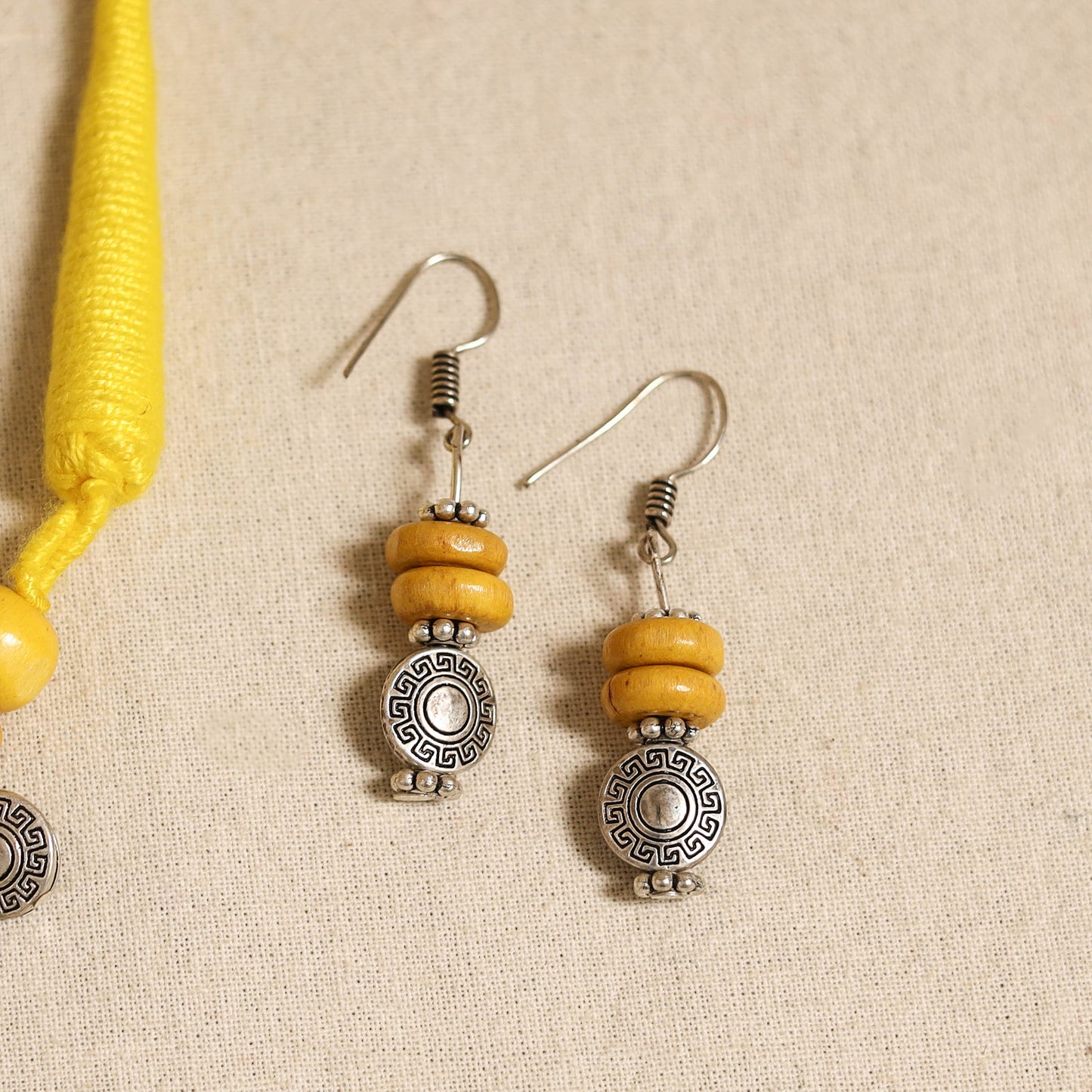 Yellow - german silver wooden beads necklace set 07