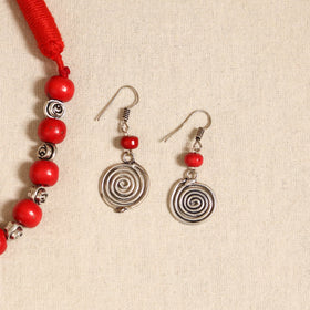 Red - german silver wooden beads necklace set 11