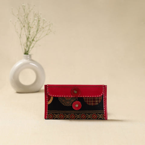 Handcrafted Kutch Embroidery Leather Ajrakh Clutch / Wallet 02
