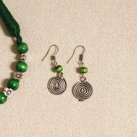 Green - german silver wooden beads necklace set 14