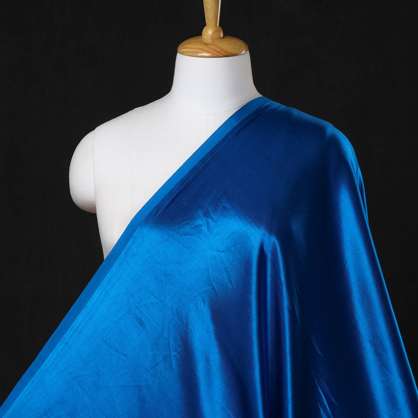 Blue - Pure Mashru Silk Plain Fabric (Width - 46 in)
