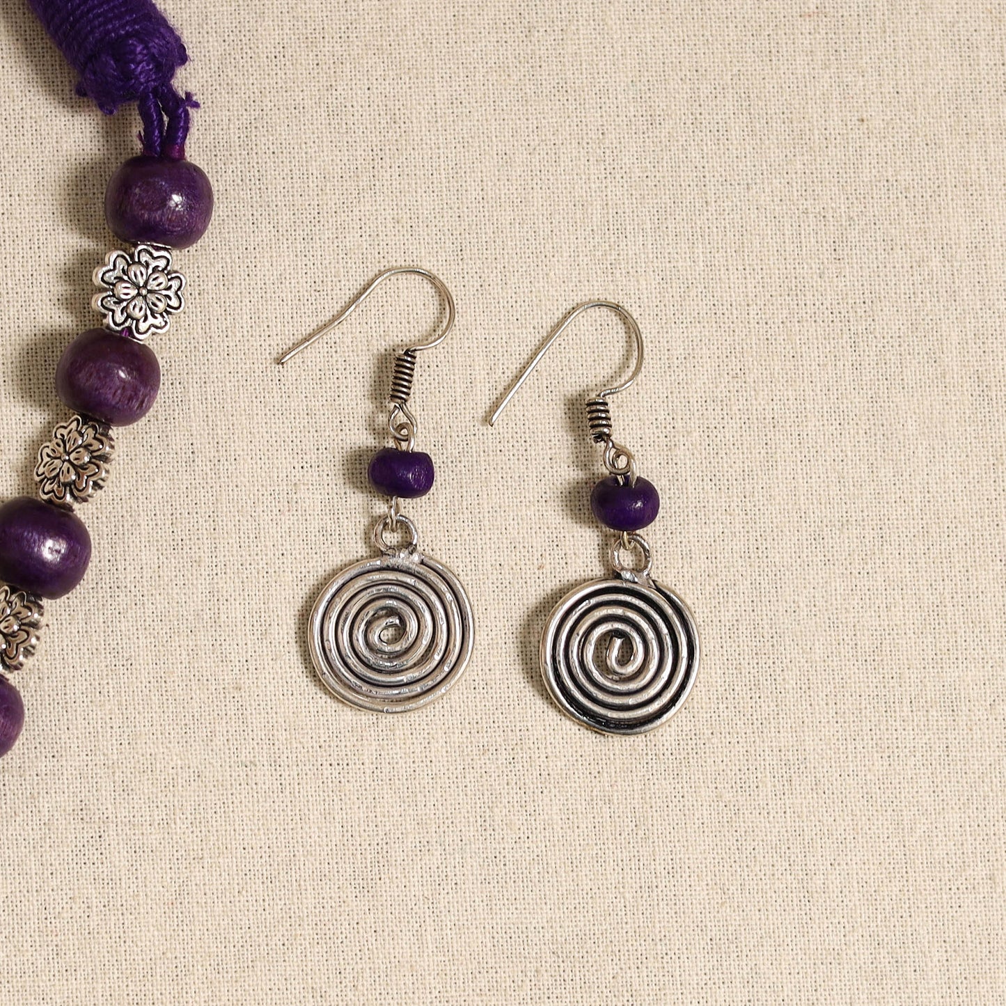 Purple - german silver wooden beads necklace set 15