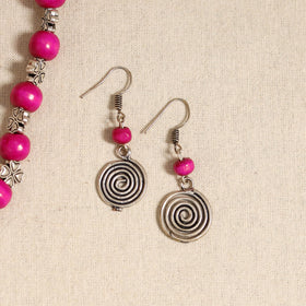 Pink - german silver wooden beads necklace set 16