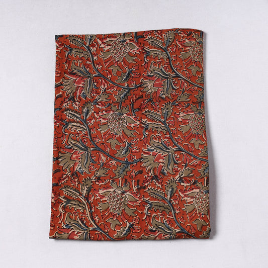 Red - Pedana Kalamkari Block Printed Cotton Precut Fabric (0.9 meter) 23