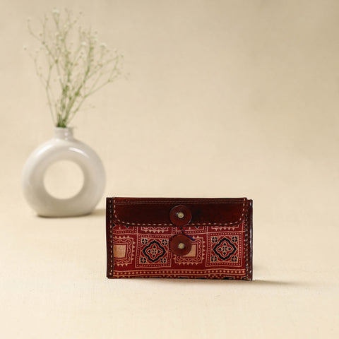Handcrafted Kutch Embroidery Leather Ajrakh Clutch / Wallet 05