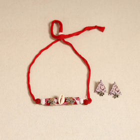 Red - handmade fabart shell necklace set 20 - handcrafted