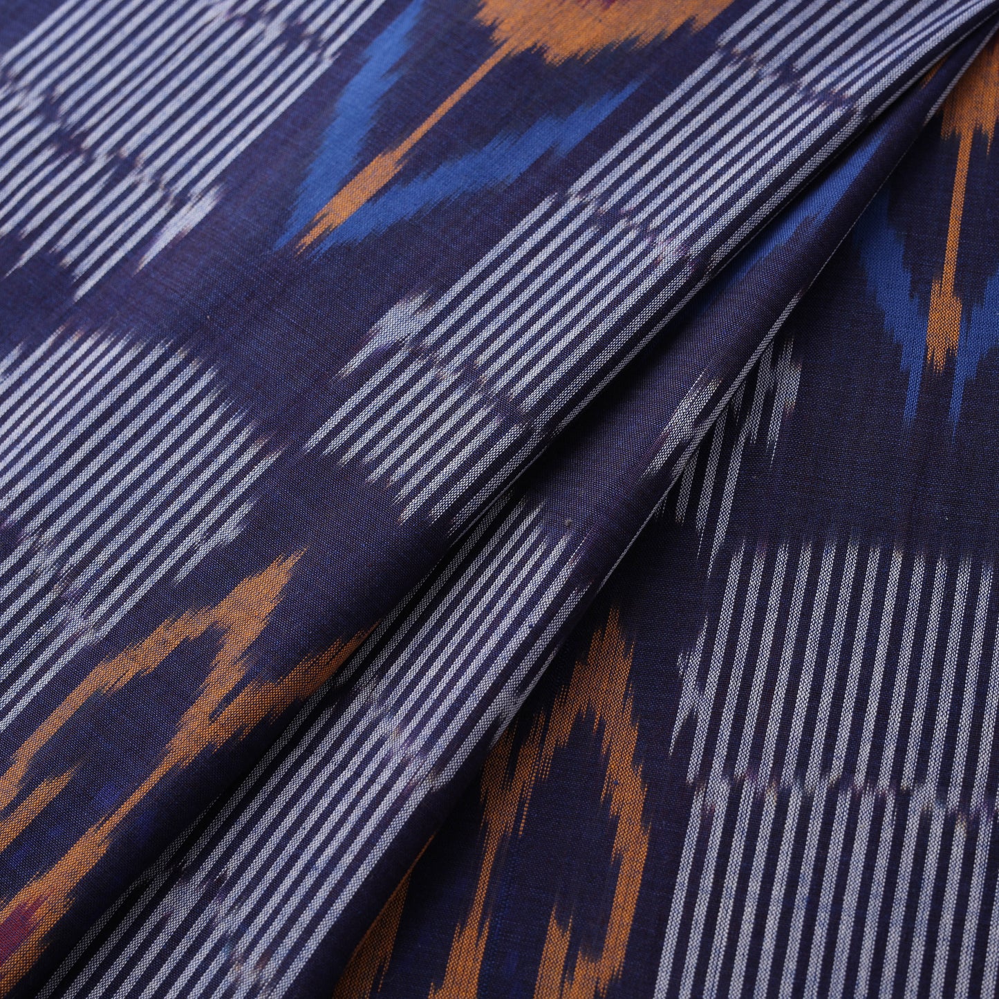 Blue - Pochampally Central Asian Ikat Pure Cotton Fabric 04