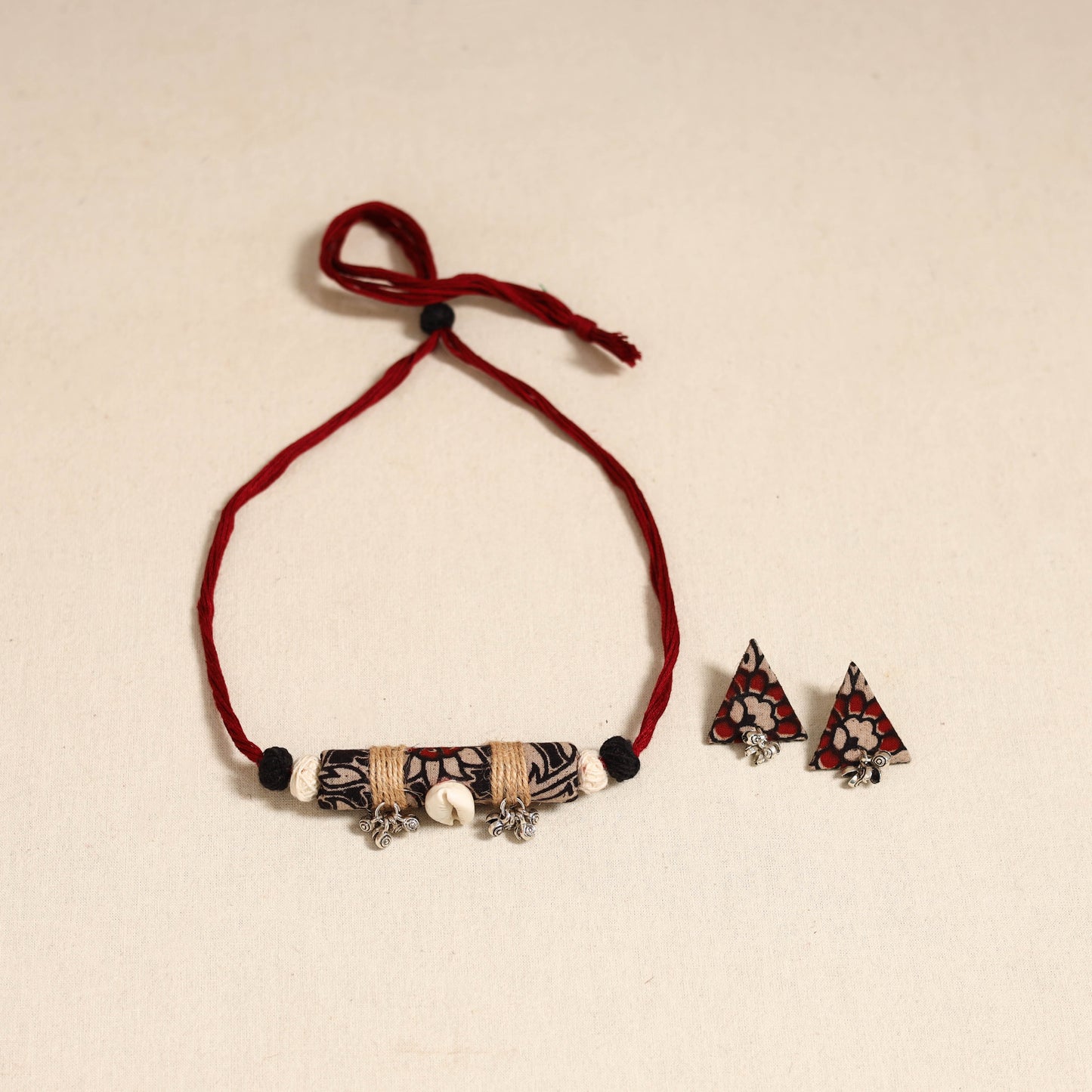 Maroon - handmade fabart shell necklace set 22 - handcrafted