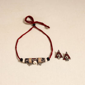 Maroon - handmade fabart shell necklace set 22 - handcrafted