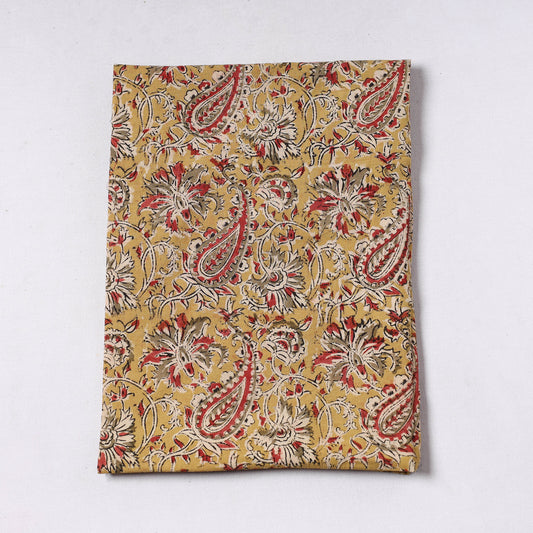 Yellow - Pedana Kalamkari Block Printed Cotton Precut Fabric (1.15 meter) 33