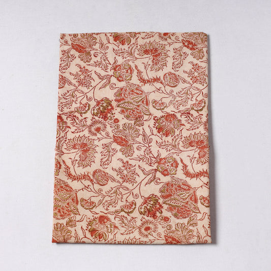 Beige - Pedana Kalamkari Block Printed Cotton Precut Fabric (0.8 meter) 35