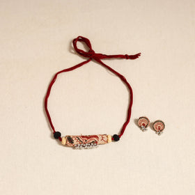 Red - handmade fabart shell necklace set 28 - handcrafted