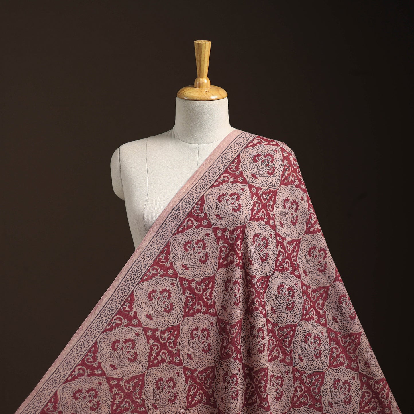 Red - pure wool handloom natural dyed bagh fabric 06