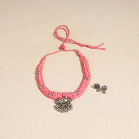 Pink - german silver thread braided necklace set 32