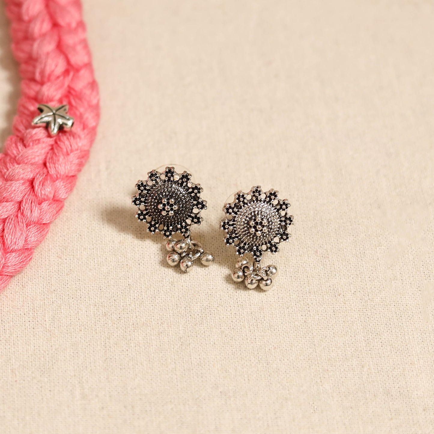 Pink - german silver thread braided necklace set 32