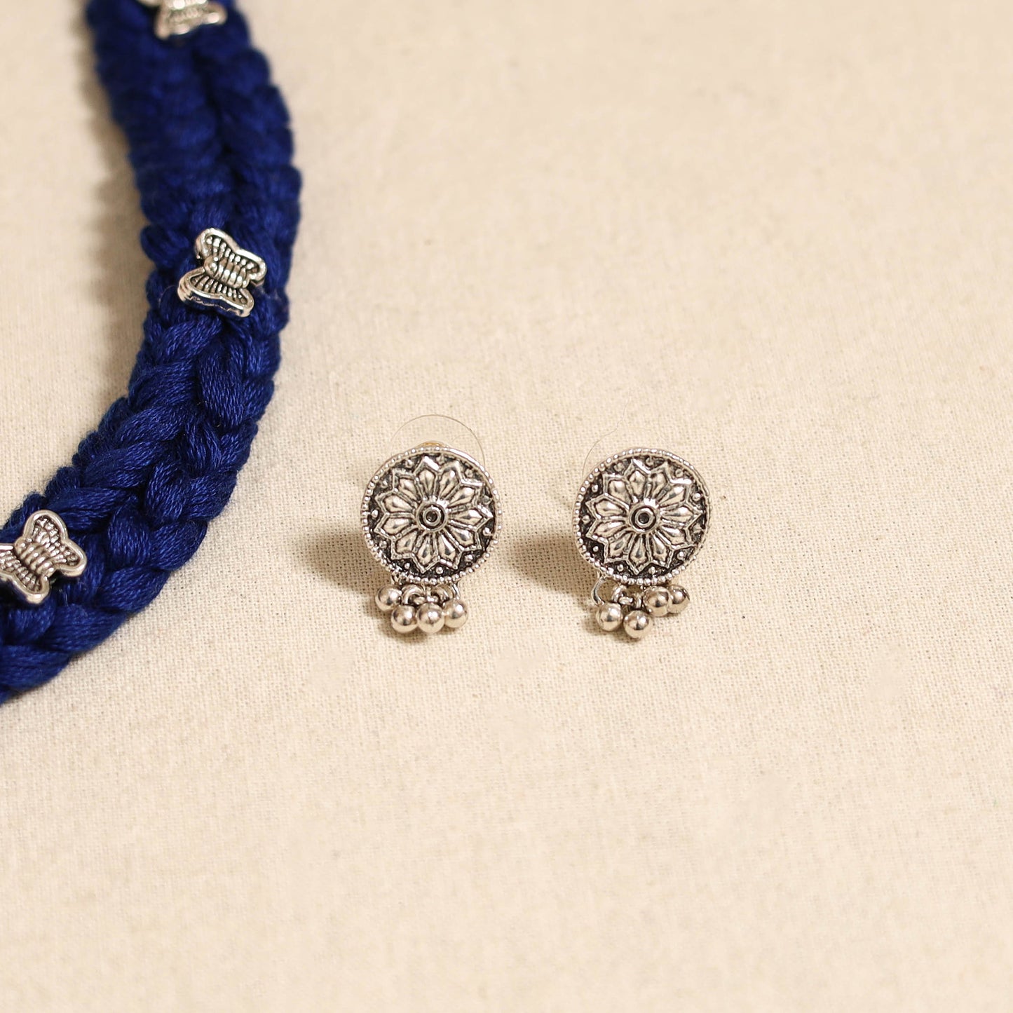 Blue - german silver thread braided necklace set 35