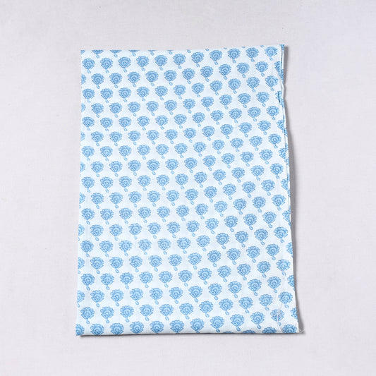 Blue - Sanganeri Block Printed Cotton Precut Fabric (0.7 meter) 45