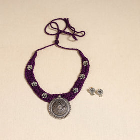 Purple - german silver thread braided necklace set 37
