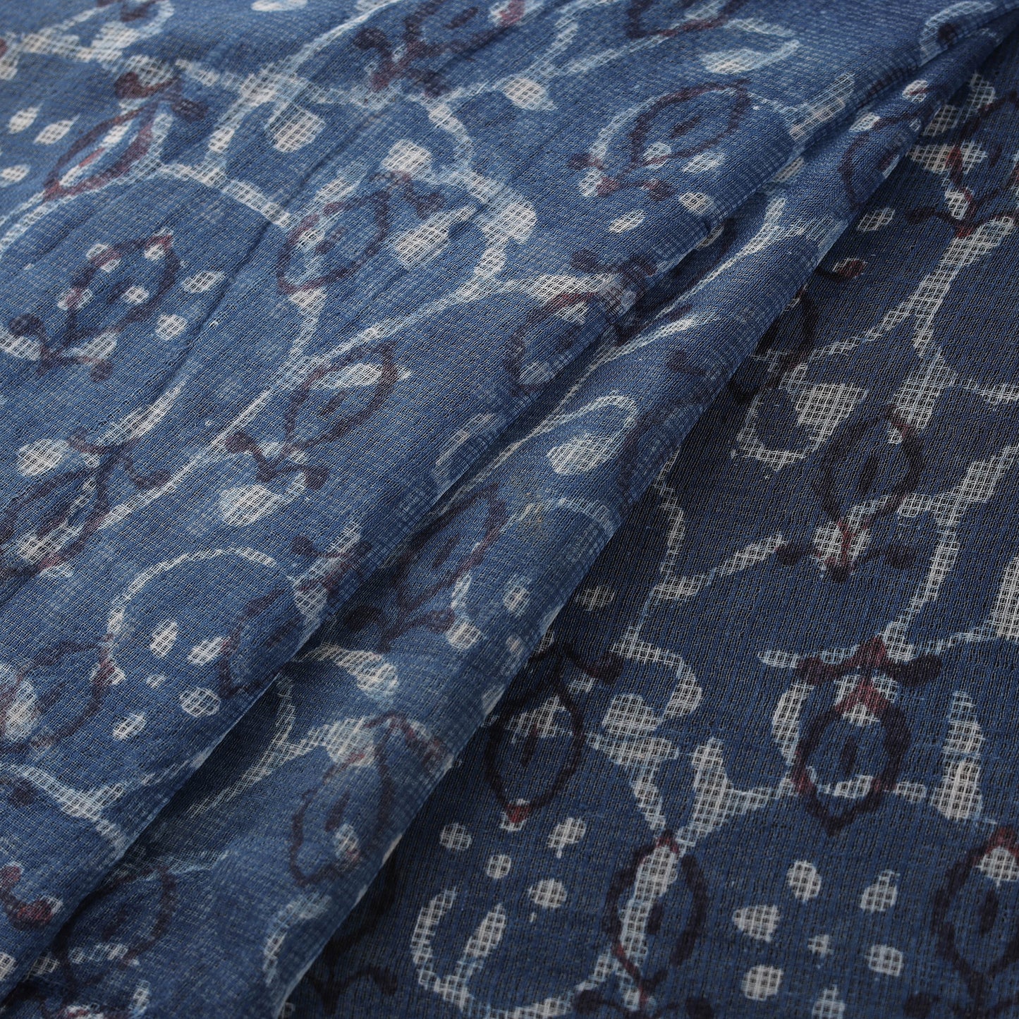 Bagru Indigo Hand Block Print Kota Doria Natural Dyed Cotton Fabric 08