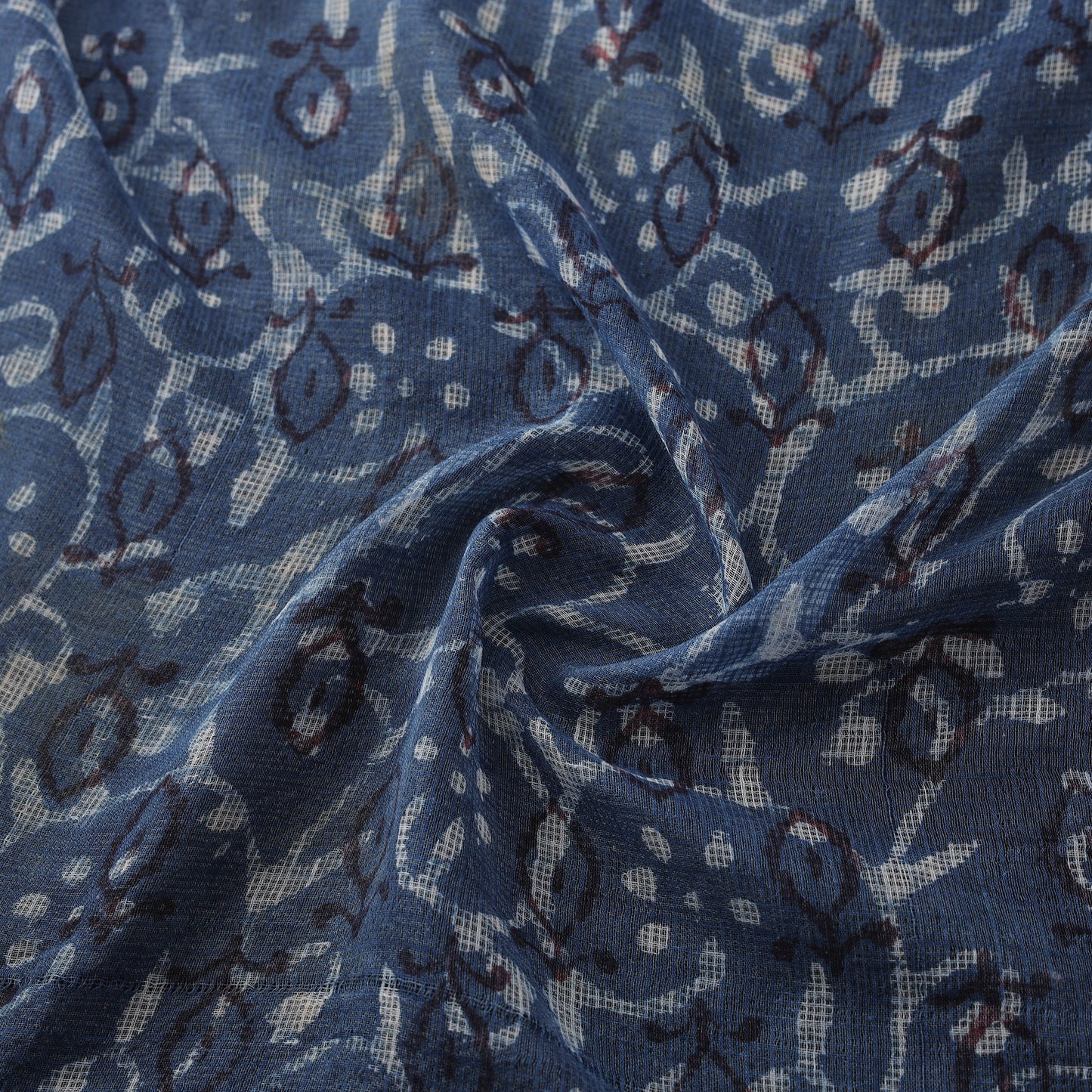 Bagru Indigo Hand Block Print Kota Doria Natural Dyed Cotton Fabric 08