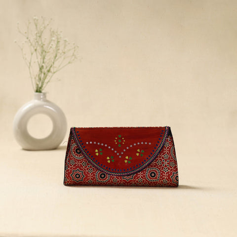 Handcrafted Kutch Ajrakh Flap Leather Clutch / Wallet 19