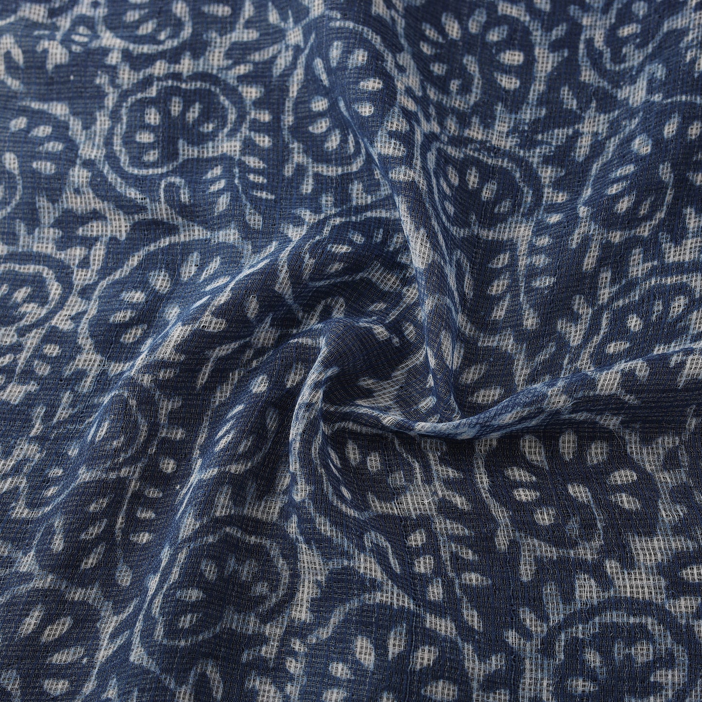 Bagru Indigo Hand Block Print Kota Doria Natural Dyed Cotton Fabric 09