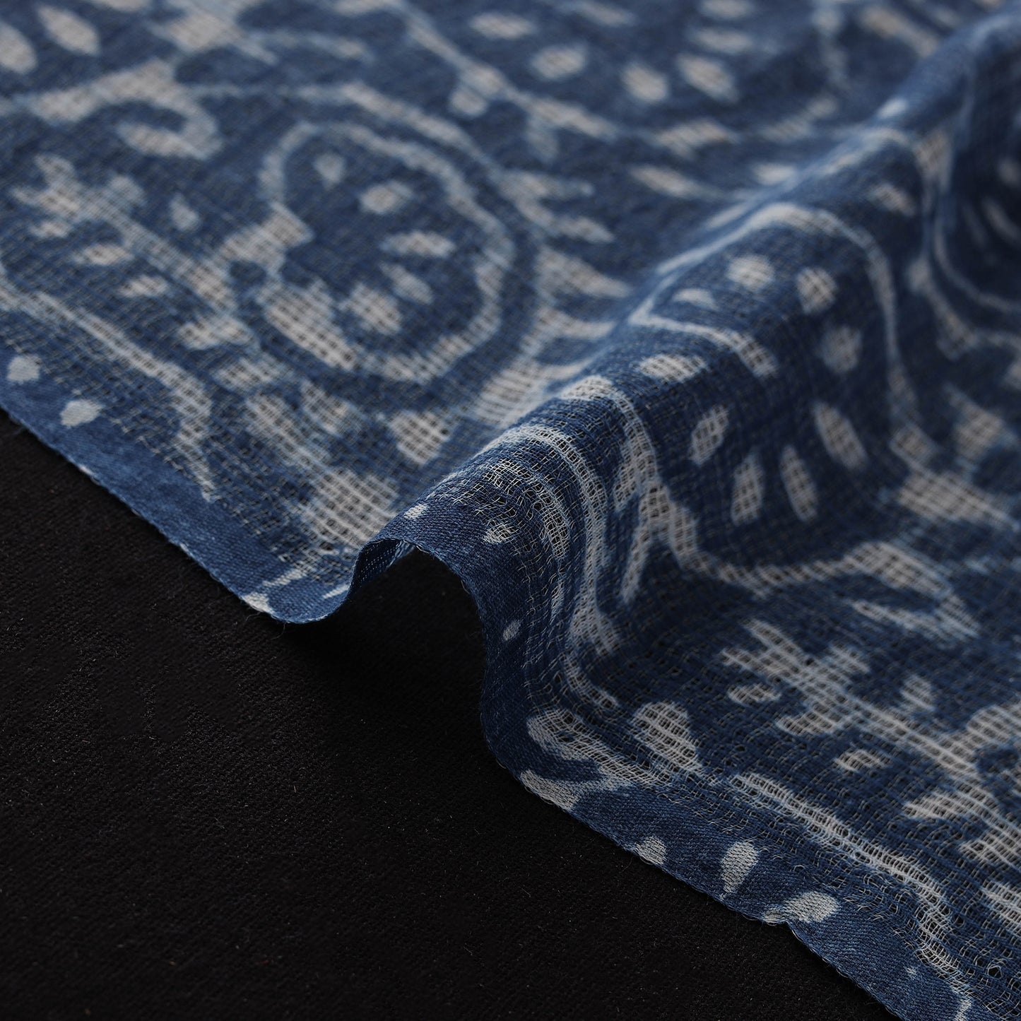 Bagru Indigo Hand Block Print Kota Doria Natural Dyed Cotton Fabric 09