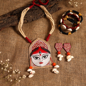 Red - maa durga bishnupur handpainted fabart jute jewellery