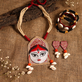 Red - maa durga bishnupur handpainted fabart jute jewellery
